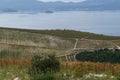 View onto the river and hills near Ploce in mist