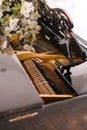 View through the open piano cover of strings, mallets and dampers Royalty Free Stock Photo