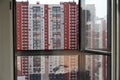 View open window balcony loggia in city multi-storey residential building house Royalty Free Stock Photo