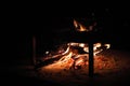 BURNING WOOD AND EMBERS OF A CAMPFIRE Royalty Free Stock Photo