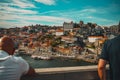 View of Oporto Downtown 'Ribeira do Porto' from the garden 'Jardim do Morro' in Vila Nova de Gaia. Royalty Free Stock Photo