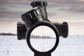 View through an optical sight at the winter field Royalty Free Stock Photo