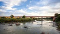 View of the Orange river with bridge in South Africa.