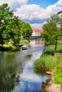 View of Oranienburg Castle with the banks of the river Havel in the foreground