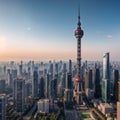 view from the Oriental Pearl TV Tower.shanghai lujiazui financial center aside the huangpu river. made with Generative