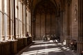 Ornate gothic cloister arcade arches of the Catholic Cathedral, Pamplona