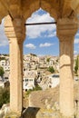 View of Ortahisar town old houses. Cappadocia. Turkey