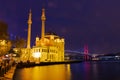View of Ortakoy with Ortakoy Camii Bosphorus bridge at night ,Istanbul, Turkey Royalty Free Stock Photo