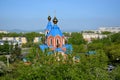 View of the Orthodox Cathedral of the Kazan icon of the mother of God in the city of Komsomolsk-on-Amur, Russia