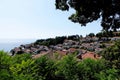 Panorama of the old city of Ohrid and Lake Ohrid from the Church of the Blessed Virgin Mary Royalty Free Stock Photo