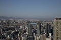 View of Osaka from the Umeda Building at sunset on a sunny day