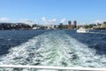 Oslo, Norway - July 19, 2018: View to the Oslo Fjord.Oslo, Norway - July 19, 2018: Arcadia Cruise Ship in Oslo harbor.Oslo, Norway Royalty Free Stock Photo