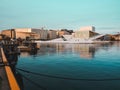 View on Oslo opera house from embankment, modern Scandinavian architecture Royalty Free Stock Photo