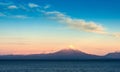 View of Osorno volcano, Puntigudo volcano and Llanquihue Lake in the Chilean Lake district Royalty Free Stock Photo