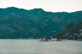 View of the Our Lady of the Rocks church in the Kotor Bay near Perast town, Montenegro Royalty Free Stock Photo