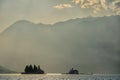 View of Our Lady of the Rocks, two islets. Perast, Bay of Kotor, Montenegro. Royalty Free Stock Photo