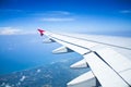 View out of airplane Airplane wing in flight Royalty Free Stock Photo