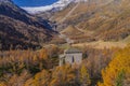 View out of the Bernina Express train of Rhaetian Railway Line on a autumn day,