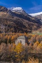 View out of the Bernina Express train of Rhaetian Railway Line on a autumn day,