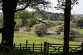 View out of woodland to countryside scene with M6 Royalty Free Stock Photo