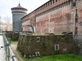 View of Outer fortified wall of Castello Sforzesco Royalty Free Stock Photo