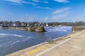 A view from the outer harbour wall inland in the village of Saundersfoot, Wales Royalty Free Stock Photo