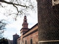 View of outer wall of Sforza Castle in spring Royalty Free Stock Photo