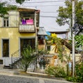 View of the outside of the household, clothes dries on ropes on clothespins, Tbilisi Georgia