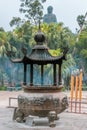 Ngong Ping, Hong Kong - View outside the Po Lin Monastery, with the Tian Tan Buddha Statue in the Background Royalty Free Stock Photo