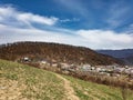 View of the outskirts of the city from above in sunny weather. Royalty Free Stock Photo