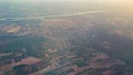 View of the outskirts of Frankfurt am Main (Germany) from the windows of the plane during landing