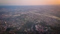 View of the outskirts of Frankfurt am Main (Germany) from the windows of the plane during landing