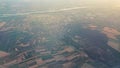 View of the outskirts of Frankfurt am Main (Germany) from the windows of the plane during landing