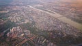 View of the outskirts of Frankfurt am Main (Germany) from the windows of the plane during landing