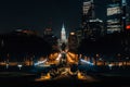 View of The Oval and the Philadelphia skyline at night from the Art Museum Steps in Philadelphia, Pennsylvania Royalty Free Stock Photo