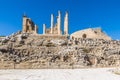 A view from the Oval Plasa towards the Temple of Zeus in the ancient Roman settlement of Gerasa in Jerash, Jordan