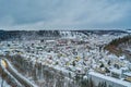 View over Albstadt, snow city at the Schwaebische Alb of germany in white powdered winter landscape aerial scene from a Royalty Free Stock Photo