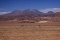 View over barren plain on brown hills contrasting with deep blue sky - Salar Salt flat near San Pedro de Atacama - Chile Royalty Free Stock Photo