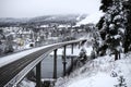 View over the beam bridge Angermannabron in Solleftea, Sweden