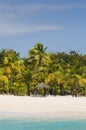 View over beautiful bay to palms and beach of Palm Island. White sand, turquoise sea, palms and blue sky. Royalty Free Stock Photo