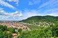 View over old town in Heidelberg in Germany with Neckar river and Heiligenberg hill Royalty Free Stock Photo