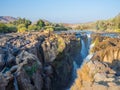 View over beautiful scenic Epupa Falls on Kunene River between Angola and Namibia in evening light, Southern Africa Royalty Free Stock Photo