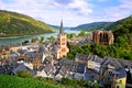 View over the village Bacharach along the Rhine River, Germany near sunset Royalty Free Stock Photo