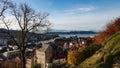 View over Bergen city and harbour from Floyen hill in Norway in Autumn Royalty Free Stock Photo