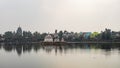 View over Bindu Sagara lake with reflection of the historic temples in Bhubanswar, Odisha, India