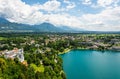 View over Bled town on the shore of Lake Bled in Slovenia Royalty Free Stock Photo