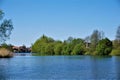 View over blue aller river to the old town of Celle Royalty Free Stock Photo