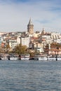 View over the Bosporus to the Galata Tower, Istanbul, Turkey Royalty Free Stock Photo