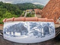 View over Bran village from Dracula's Castle, Bran, Transylvania, Romania Royalty Free Stock Photo
