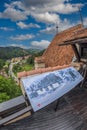 View over Bran village from Dracula`s Castle, Bran, Transylvania, Romania Royalty Free Stock Photo